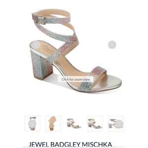 Jewel Badgley Mischka Silver and Pink Heels with Glitter Finish